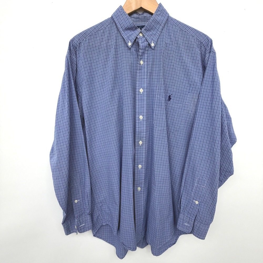 Ralph Lauren Button Down Shirt Blake Plaid Long Sleeve Mens L Blue